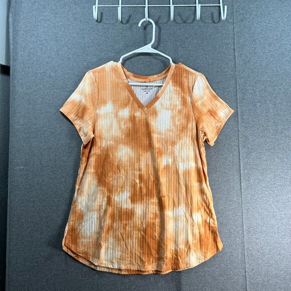 Cuddl Duds Wide Rib V-Neck Tee w/ Side Slits Ochre Tie Dye Size Medium - Picture 1 of 7